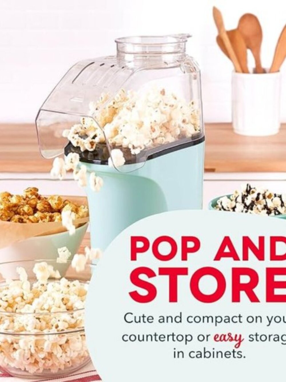 DASH Hot Air Popcorn Popper Maker with Measuring Cup 16 Cups- Aqua - Picture 5 of 8